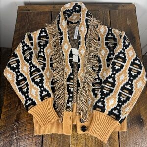 Grace + Karma Fringe Knit Cardigan Sweater Small Aztec Boho Southwest Style